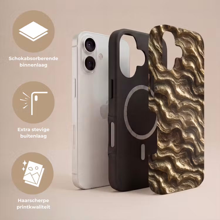 Reliëf - Golven - Abstract - Bronsgoud Toughcase MagSafe Apple iPhone 17 klein 1017 -USP_Lagen_NL