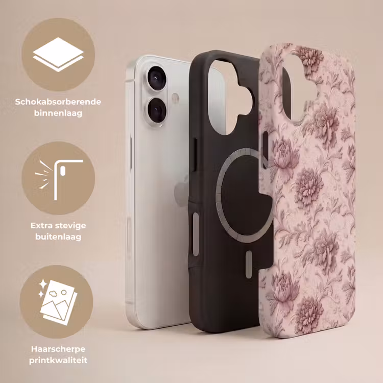 Reliëf - Pioenrozen - Roze Toughcase MagSafe Apple iPhone 17 klein 1017 -USP_Lagen_NL