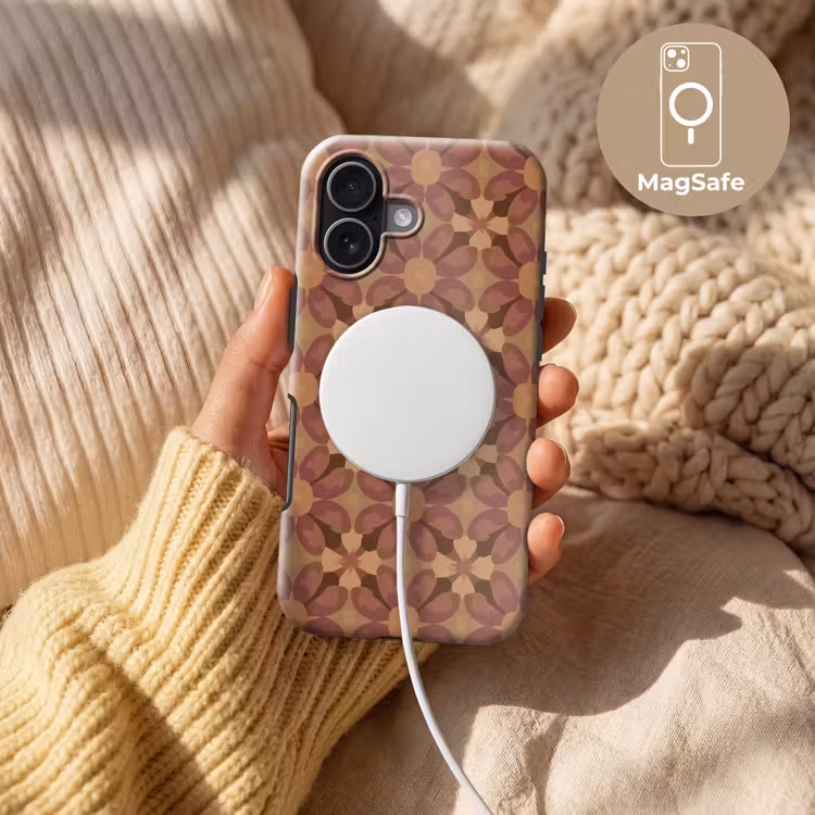 Retro - Bloemen - Bruin Toughcase MagSafe Apple iPhone 17 klein 1017 -USP_MagsafeV