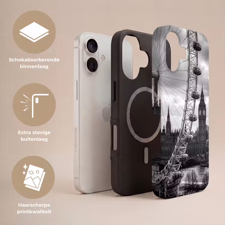 Reuzenrad - Klokkentoren - Architectuur - Zwart-wit - Stad Toughcase MagSafe Apple iPhone 17 klein -USP_Lagen_NL