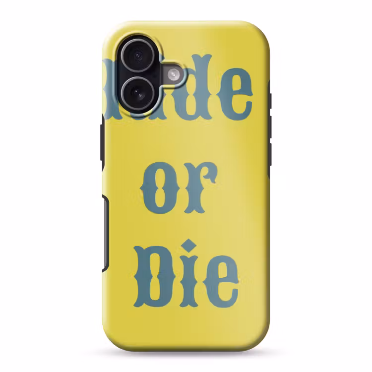 Ride or die - Geel - Blauw Toughcase MagSafe Apple iPhone 17 klein -3d