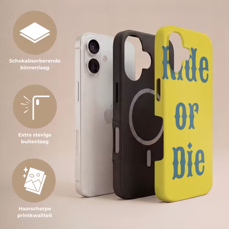 Ride or die - Geel - Blauw Toughcase MagSafe Apple iPhone 17 klein -USP_Lagen_NL