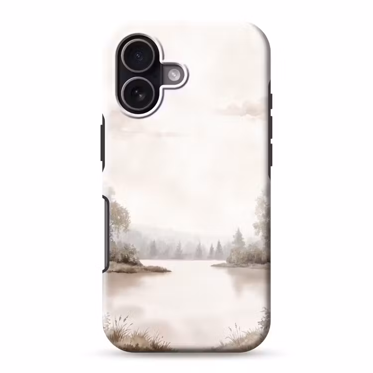 Rivierlandschap - Minimalistisch - Aardetinten Toughcase MagSafe Apple iPhone 17 klein -3d