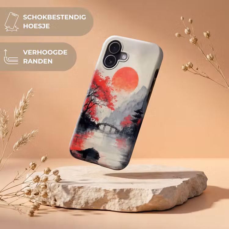Rode zon - Rivier - brug - Bomen Toughcase MagSafe Apple iPhone 17 klein -USP_RandenV_NL