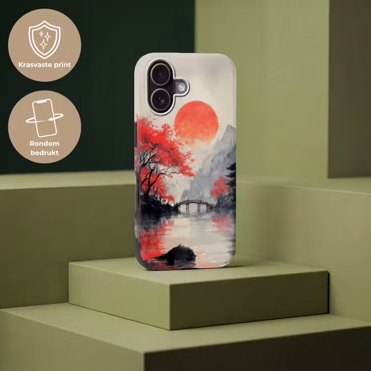 Rode zon - Rivier - brug - Bomen Toughcase MagSafe Apple iPhone 17 klein -USP_PrintM_NL
