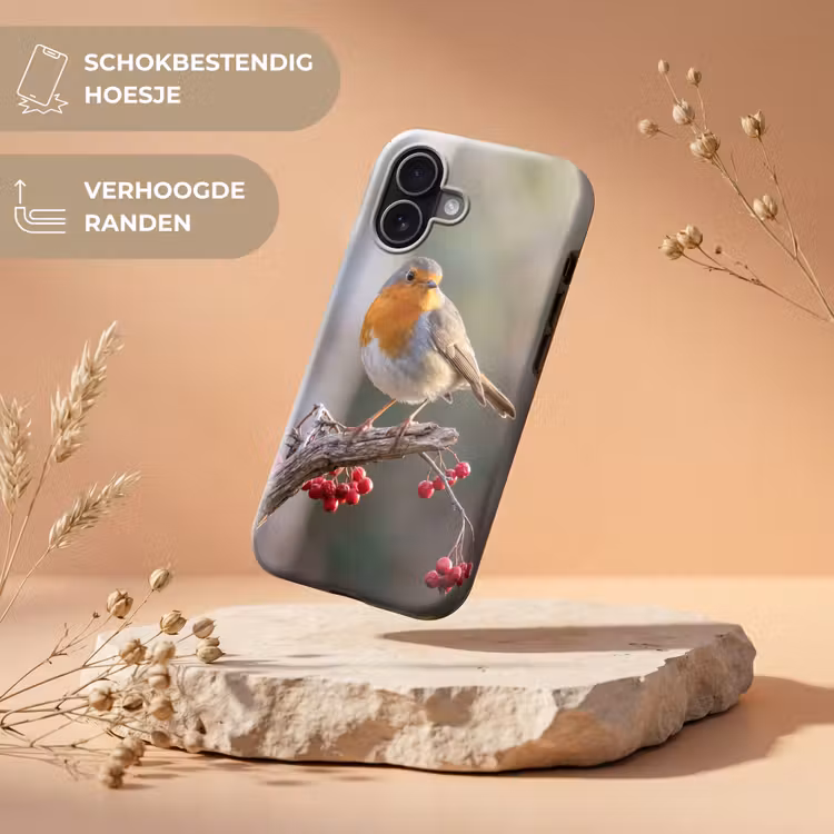 Roodborst - Tak - Bessen - Natuur Toughcase MagSafe Apple iPhone 17 klein -USP_RandenV_NL