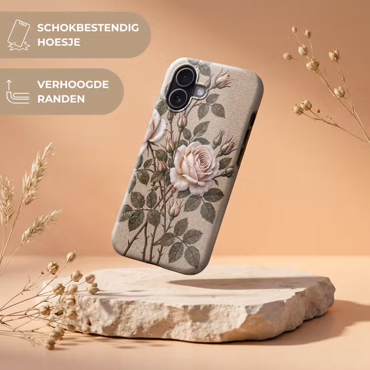 Roos - Mozaïek - Bloemen - Klassiek - Beige Toughcase MagSafe Apple iPhone 17 klein -USP_RandenV_NL