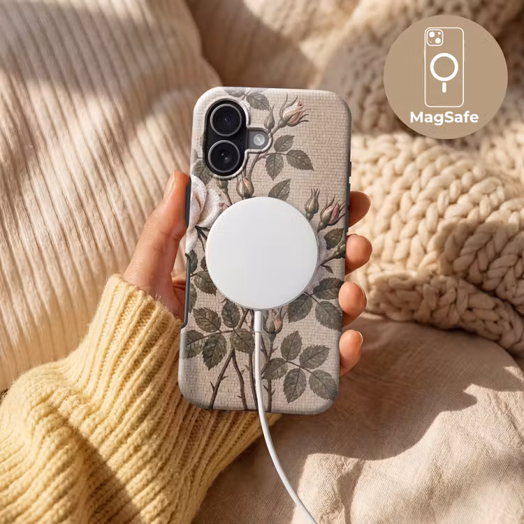 Roos - Mozaïek - Bloemen - Klassiek - Beige Toughcase MagSafe Apple iPhone 17 klein -USP_MagsafeV