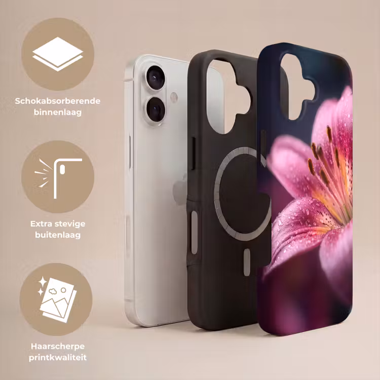 Roze - lelie - Dauwdruppels Toughcase MagSafe Apple iPhone 17 klein -USP_Lagen_NL