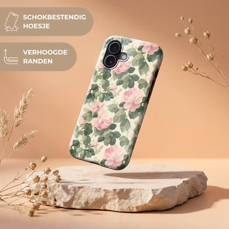Rozen - Botanisch - Roze Toughcase MagSafe Apple iPhone 17 klein 1017 -USP_RandenV_NL