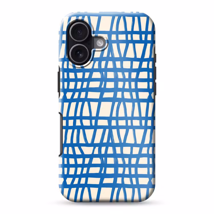 Ruitpatroon - Blauw - Crème Toughcase MagSafe Apple iPhone 17 klein 1017 -3d