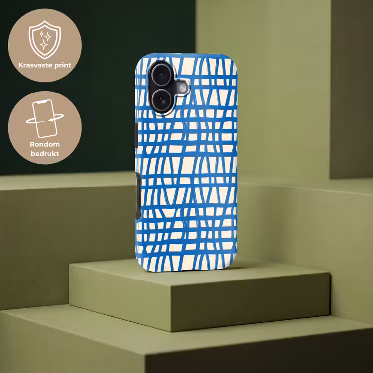 Ruitpatroon - Blauw - Crème Toughcase MagSafe Apple iPhone 17 klein 1017 -USP_PrintM_NL
