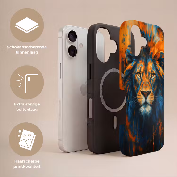 Schilderij - Leeuwenkop - Oranje Toughcase MagSafe Apple iPhone 17 klein -USP_Lagen_NL
