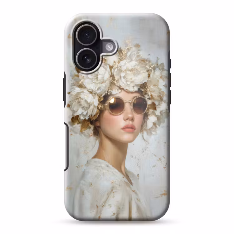 Schilderij - Vrouw - Zonnebril - Bloemenkrans Toughcase MagSafe Apple iPhone 17 klein -3d