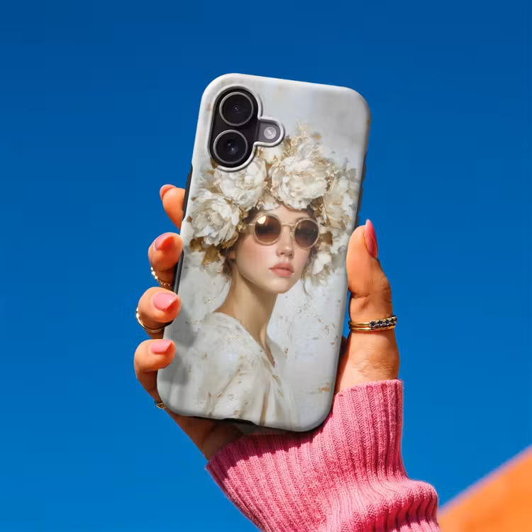 Schilderij - Vrouw - Zonnebril - Bloemenkrans Toughcase MagSafe Apple iPhone 17 klein -Sfeer1V