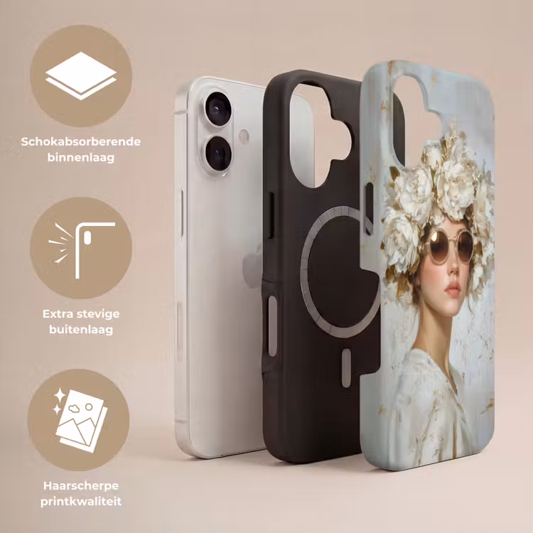 Schilderij - Vrouw - Zonnebril - Bloemenkrans Toughcase MagSafe Apple iPhone 17 klein -USP_Lagen_NL