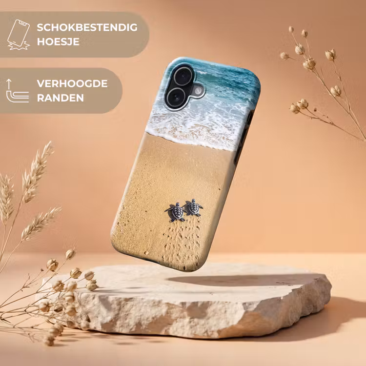 Schildpad - Jong - Strand - Oceaan - Blauw Toughcase MagSafe Apple iPhone 17 klein -USP_RandenV_NL