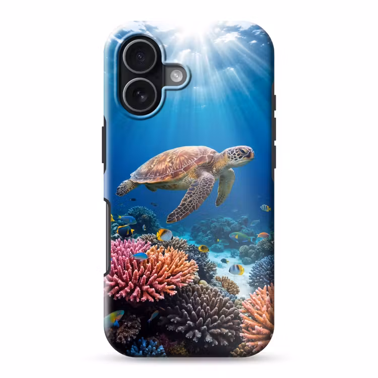 Schildpad - Koraalrif - Oceaan - Dieren - Blauw Toughcase MagSafe Apple iPhone 17 klein -3d