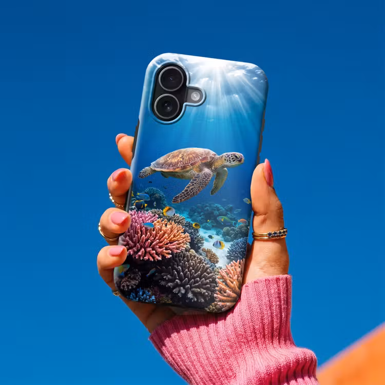 Schildpad - Koraalrif - Oceaan - Dieren - Blauw Toughcase MagSafe Apple iPhone 17 klein -Sfeer1V