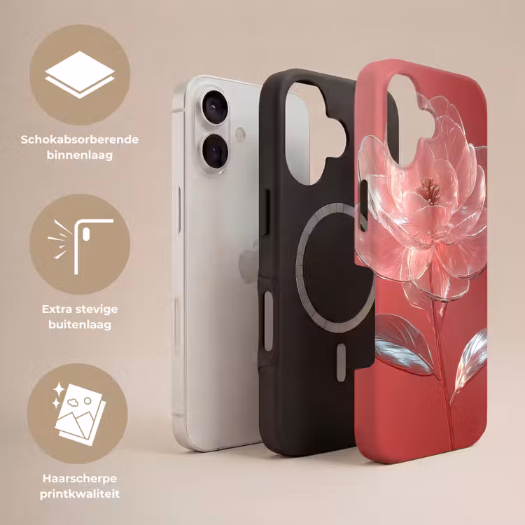 Sierlijk - Bloem - Roze - Glazen Toughcase MagSafe Apple iPhone 17 klein -USP_Lagen_NL