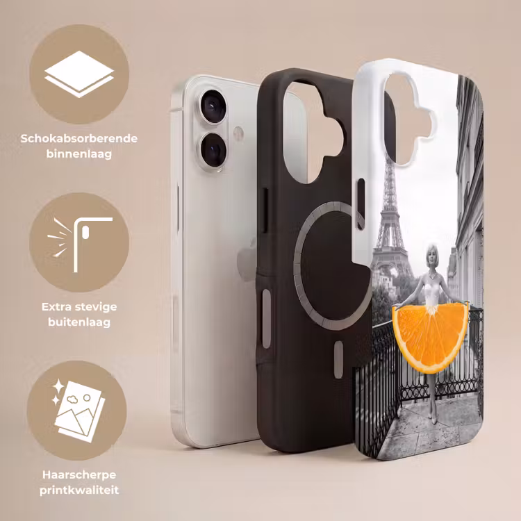 Sinaasappel - Eiffeltoren - Vrouw Toughcase MagSafe Apple iPhone 17 klein -USP_Lagen_NL