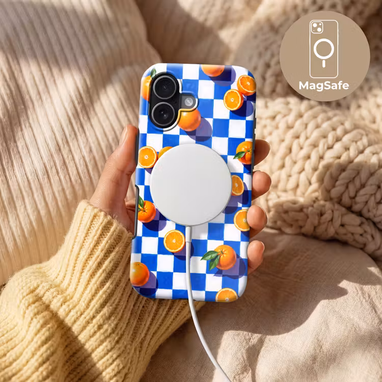 Telefoonhoesje Toughcase - Sinaasappel - Geruit - Eten - Sinaasappel - Geruit - Eten Toughcase MagSafe Apple iPhone 17 klein