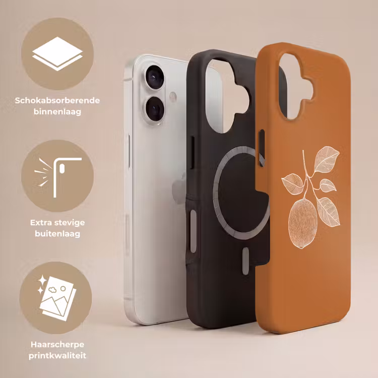 Sinaasappel - Getekend - Bladeren - Bruin Toughcase MagSafe Apple iPhone 17 klein -USP_Lagen_NL