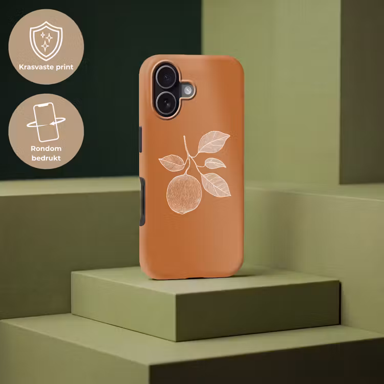 Sinaasappel - Getekend - Bladeren - Bruin Toughcase MagSafe Apple iPhone 17 klein -USP_PrintM_NL
