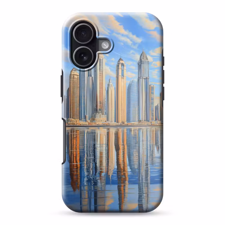 Skyline - Wolkenkrabbers - Water - Blauw Toughcase MagSafe Apple iPhone 17 klein -3d