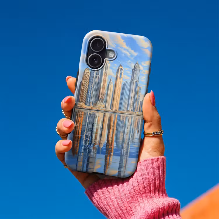 Skyline - Wolkenkrabbers - Water - Blauw Toughcase MagSafe Apple iPhone 17 klein -Sfeer1V