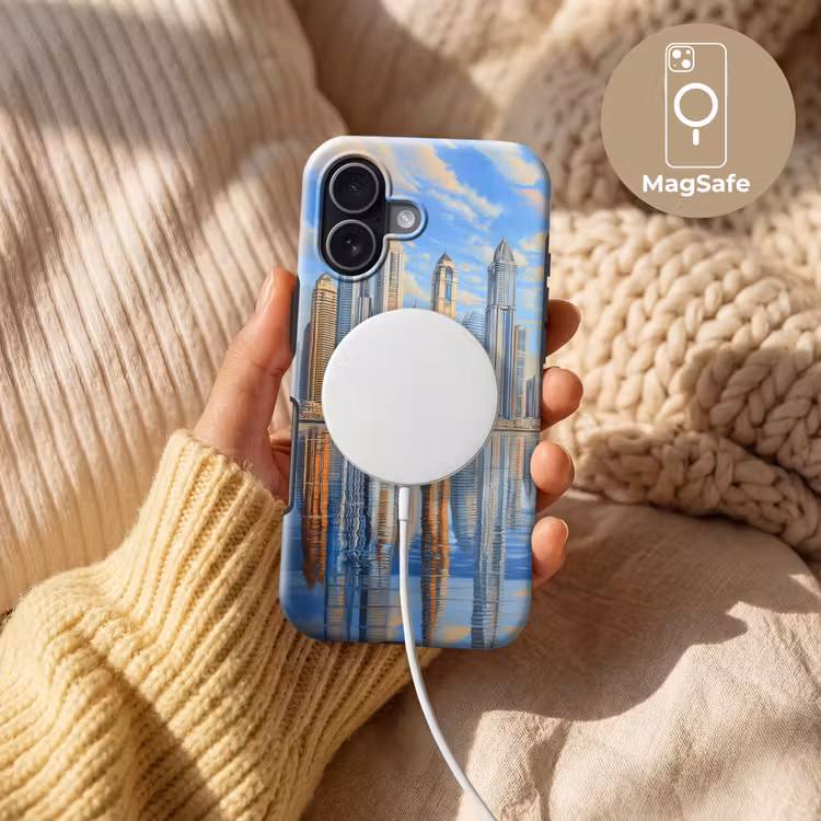 Skyline - Wolkenkrabbers - Water - Blauw Toughcase MagSafe Apple iPhone 17 klein -USP_MagsafeV