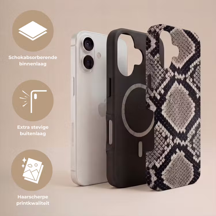 Slangenleer - Patroon - Beige Toughcase MagSafe Apple iPhone 17 klein -USP_Lagen_NL