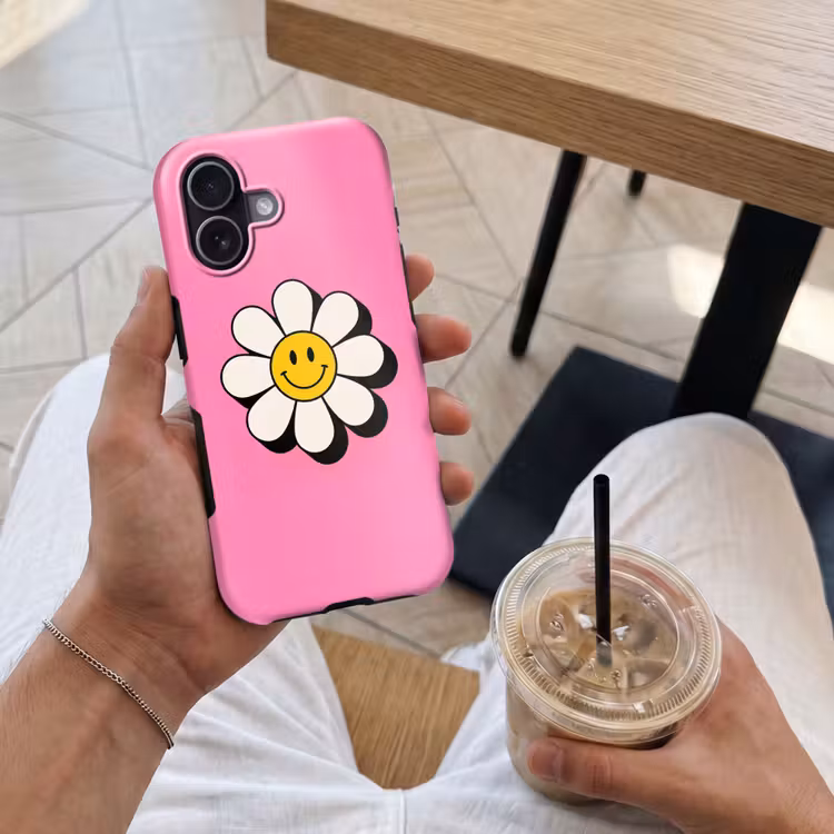 Smiley - Bloem - Roze Toughcase MagSafe Apple iPhone 17 klein -Sfeer1M