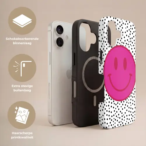 Smiley - Roze - Stippen Toughcase MagSafe Apple iPhone 17 klein -USP_Lagen_NL