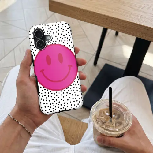 Smiley - Roze - Stippen Toughcase MagSafe Apple iPhone 17 klein -Sfeer1M
