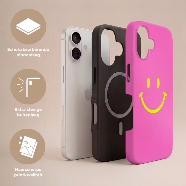 Smiley - Vrolijk - Roze Toughcase MagSafe Apple iPhone 17 klein -USP_Lagen_NL