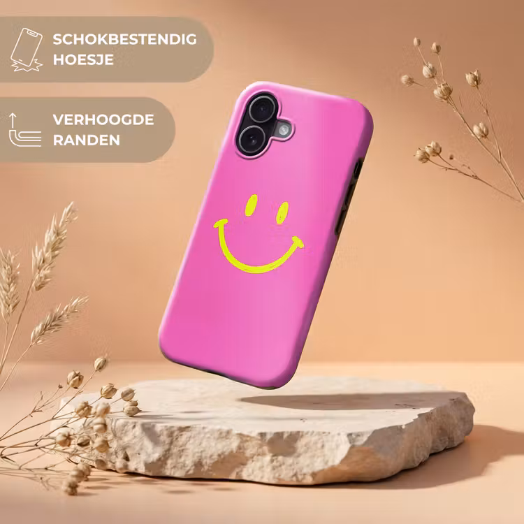 Smiley - Vrolijk - Roze Toughcase MagSafe Apple iPhone 17 klein -USP_RandenV_NL