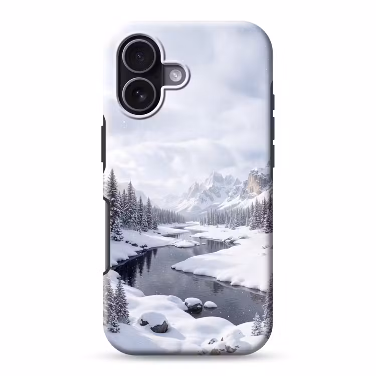 Sneeuwlandschap - Bergen - Rivier - Winter Toughcase MagSafe Apple iPhone 17 klein -3d