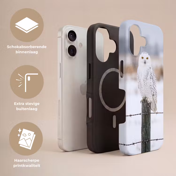 Sneeuwuil - Hek - Sneeuw - Wit Toughcase MagSafe Apple iPhone 17 klein -USP_Lagen_NL
