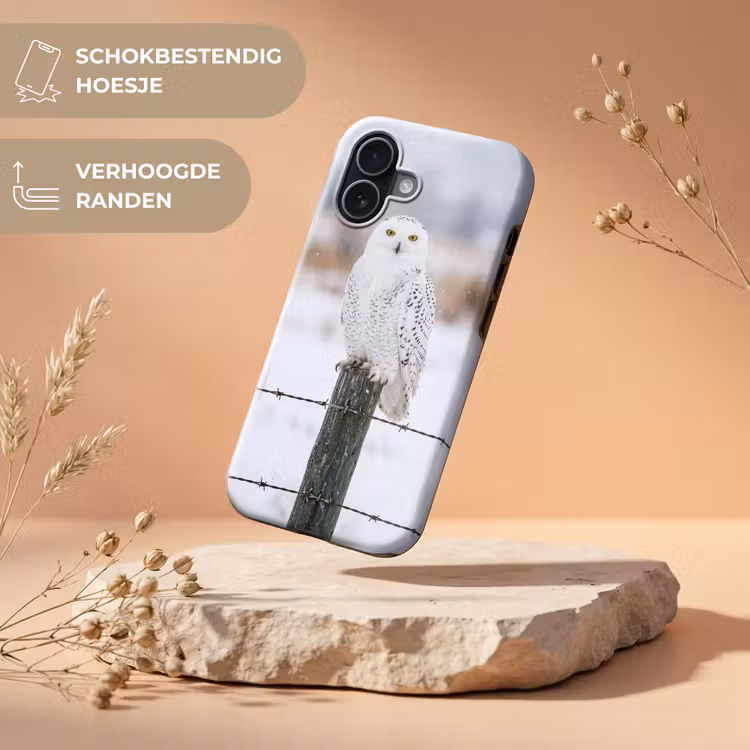 Sneeuwuil - Hek - Sneeuw - Wit Toughcase MagSafe Apple iPhone 17 klein -USP_RandenV_NL