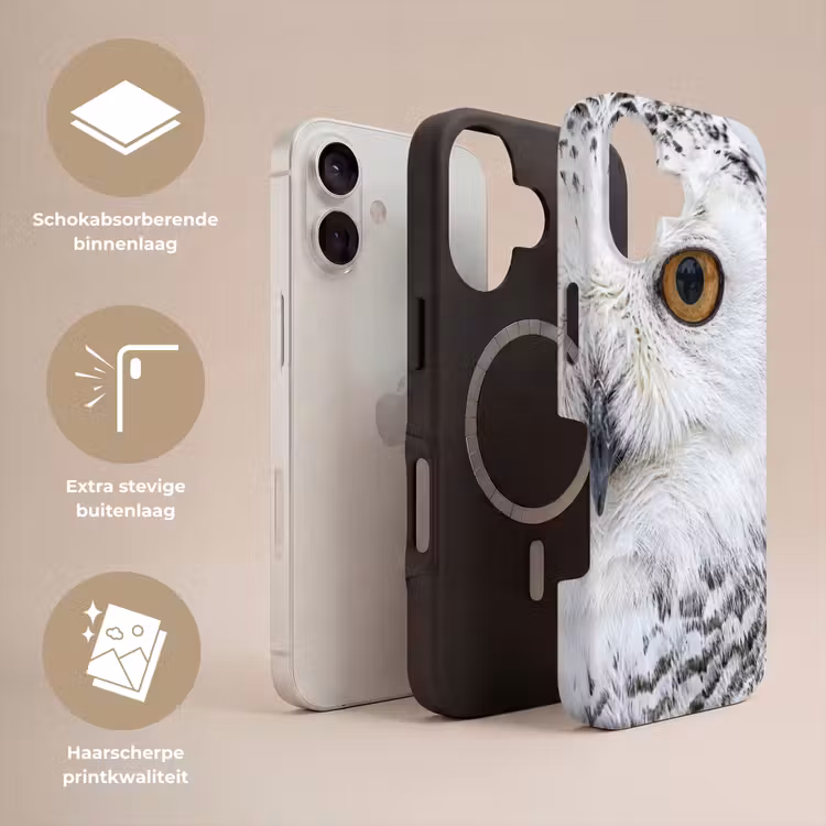 Sneeuwuil - Oog - Wildlife - Wit Toughcase MagSafe Apple iPhone 17 klein -USP_Lagen_NL