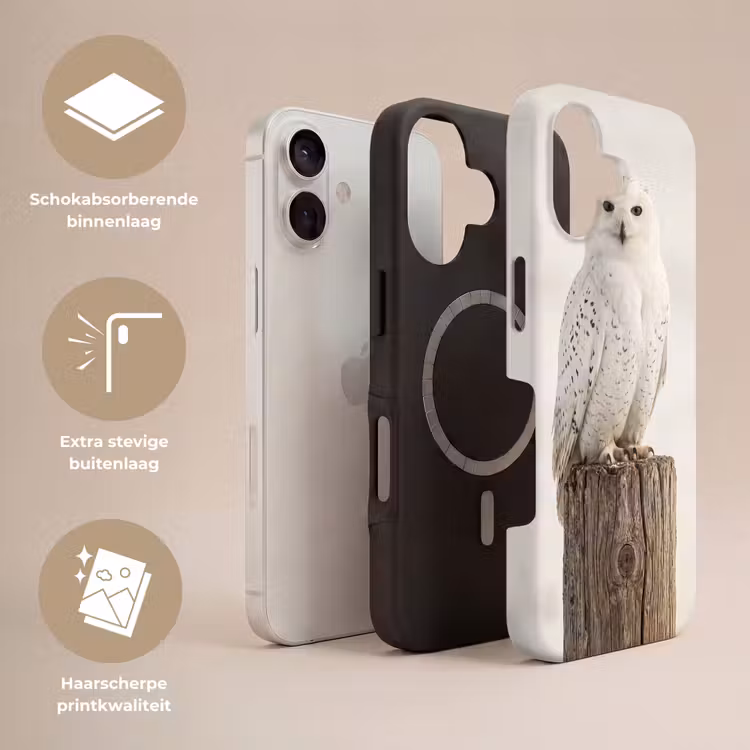 Sneeuwuil - Paal - Winter - Portret - Majestueus Toughcase MagSafe Apple iPhone 17 klein -USP_Lagen_NL