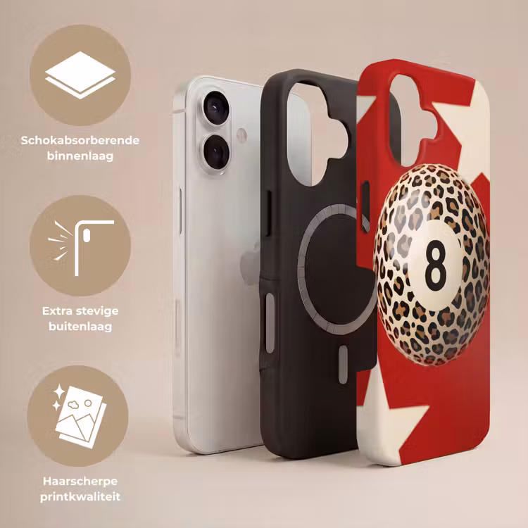 Spel - Dierenprint - Nummer 8 - Modern - Rood Toughcase MagSafe Apple iPhone 17 klein -USP_Lagen_NL