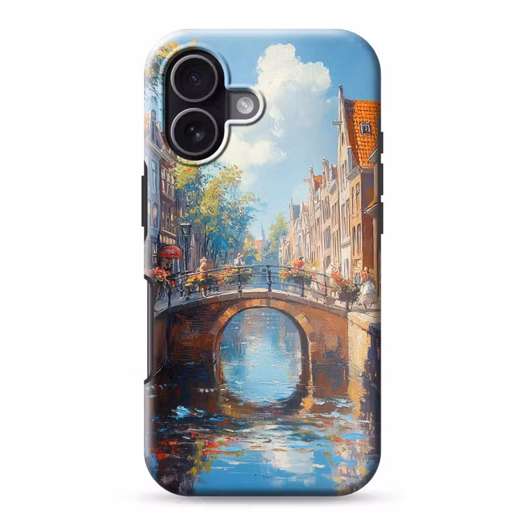 Stad - Gracht - Zon - Fietsen Toughcase MagSafe Apple iPhone 17 klein -3d