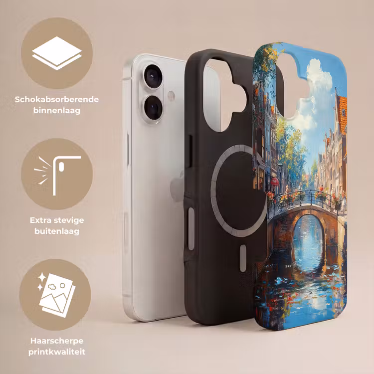 Stad - Gracht - Zon - Fietsen Toughcase MagSafe Apple iPhone 17 klein -USP_Lagen_NL