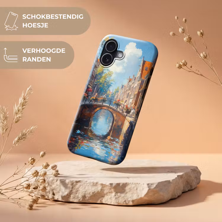 Stad - Gracht - Zon - Fietsen Toughcase MagSafe Apple iPhone 17 klein -USP_RandenV_NL