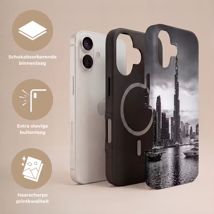 Stad - Skyline - Architectuur - Avond - Zwart-wit Toughcase MagSafe Apple iPhone 17 klein -USP_Lagen_NL