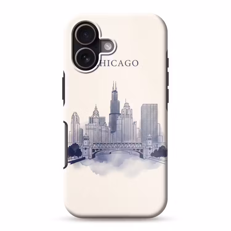 Stad - Skyline - Architectuur - Lijntekening - Blauw Toughcase MagSafe Apple iPhone 17 klein -3d