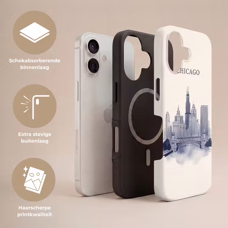 Stad - Skyline - Architectuur - Lijntekening - Blauw Toughcase MagSafe Apple iPhone 17 klein -USP_Lagen_NL
