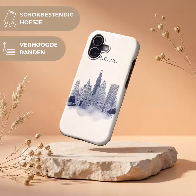 Stad - Skyline - Architectuur - Lijntekening - Blauw Toughcase MagSafe Apple iPhone 17 klein -USP_RandenV_NL